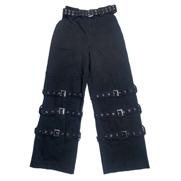 Dolls Kill Pants - Dolls Kill Current Mood Black Wide Leg Buckle Cargo Pants Goth Grunge Size M